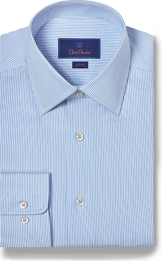 David Donahue Cotton Twill Fine Line Stripe Slim Fit Dress Shirt