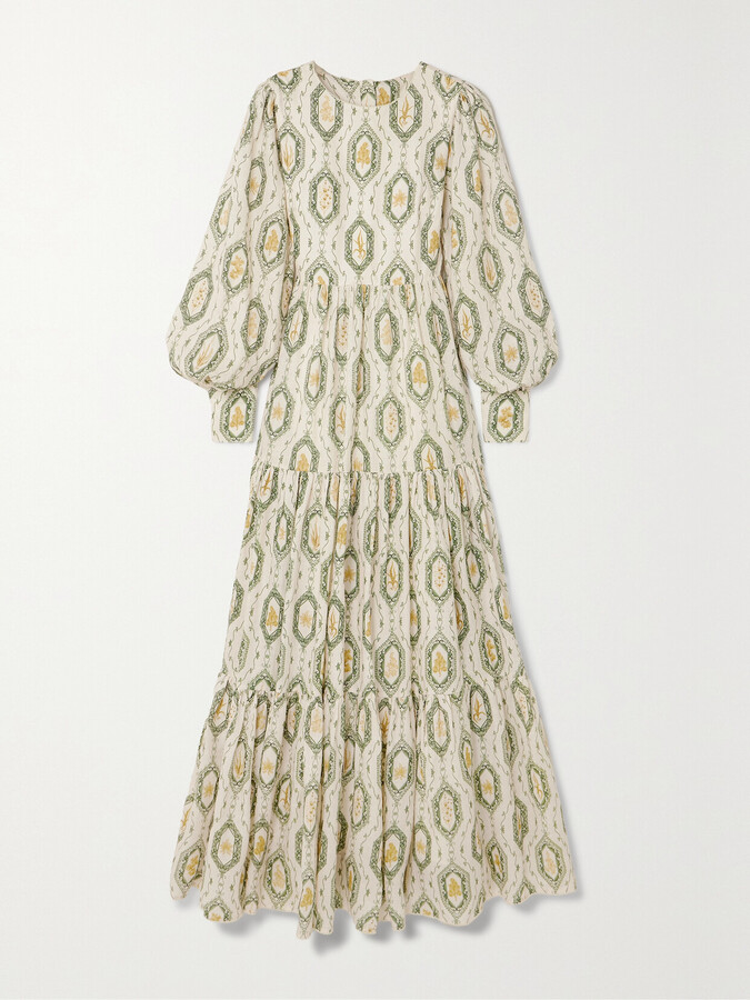 Agua by Agua Bendita - + Net Sustain Nuez Tiered Printed Linen Maxi Dress - Off-white