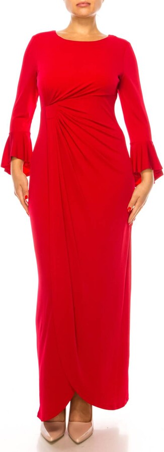 Trumpet Sleeve Evening Dress In Apple Red