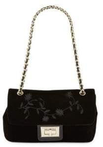 Karl Lagerfeld Paris Floral Embroidered Velvet Shoulder Bag