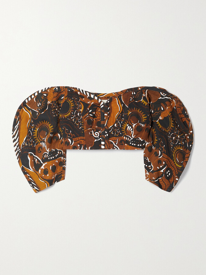 Mara Hoffman + Net Sustain Juana Off-the-shoulder Cropped Printed Tencel Lyocell Top - Brown