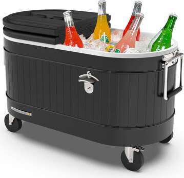Permasteel 80-qt Rolling Patio Cooler – Large Outdoor Ice Chest With Wheels, Beverage Cooler For Backyard, Bbq, Tailgate, Beach, Parties, Rustic Farmh