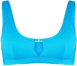 PrettyLittleThing Turquoise Ribbed Cut Out Bikini Top
