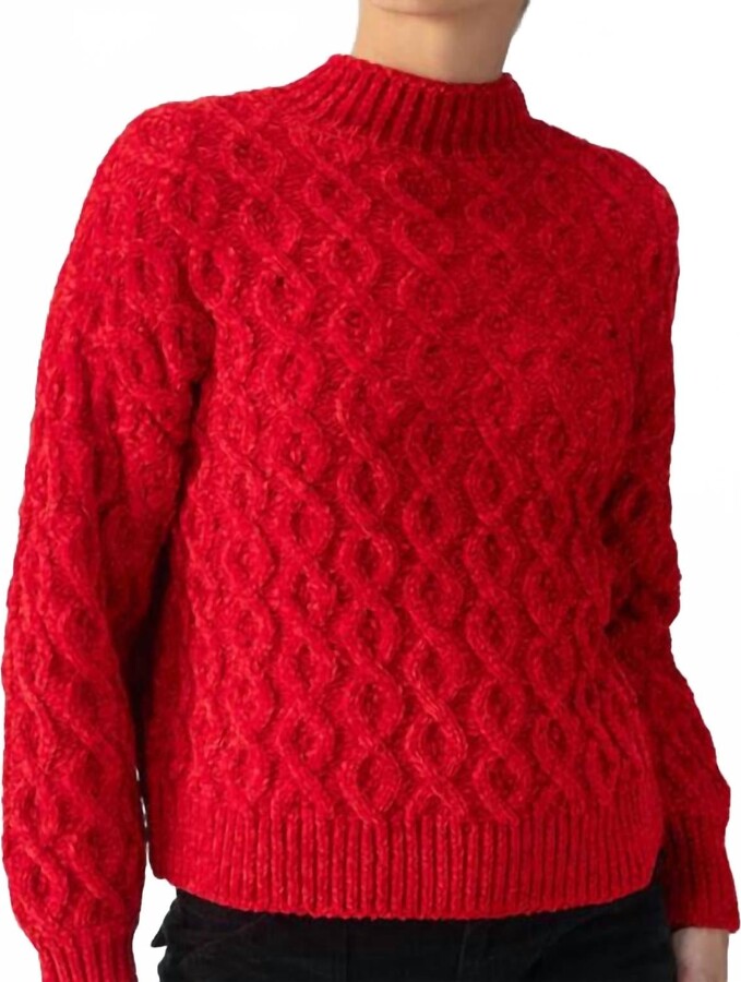 Women's Cable Mock Neck In Mars Red