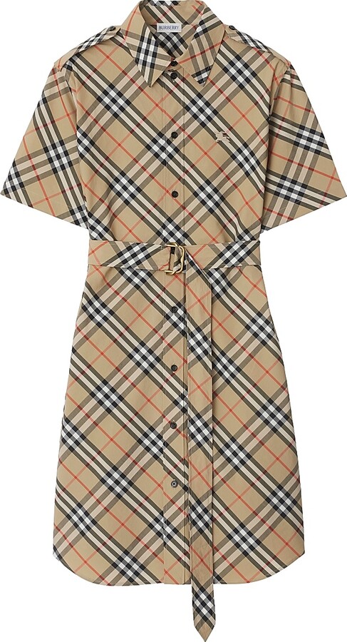 Burberry Women's Poplin Check Belted Shirtdress - Sand Ip Check - Size 2