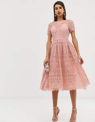 ASOS Design DESIGN lace midi with ribbon tie and open back