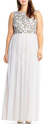 Adrianna Papell Plus Beaded Layered-Look Gown