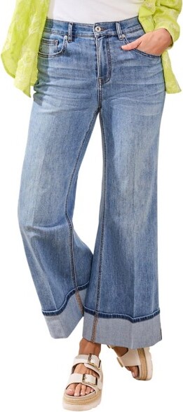 Women's Tribal Brooke Cuffed Palazzo Wide Leg Jeans Pebble Blue 8 29