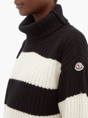 Moncler Layered-effect Roll-neck Virgin-wool Sweater - Black White