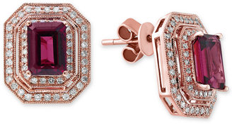 Effy Bordeaux by Rhodolite Garnet (2-1/2 ct. t.w.) and Diamond (3/8 ct. t.w.) Double Halo Stud Earrings in 14k Rose Gold