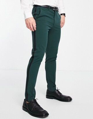 ASOS DESIGN super skinny tuxedo pants in forest green with satin side  stripe  ASOS