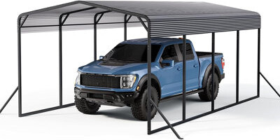 Sapphome 12x20 Ft Heavy Duty Metal Carport Outdoor Metal Carport Canopy With Additional Diagonal Bars And 4 Support Feet