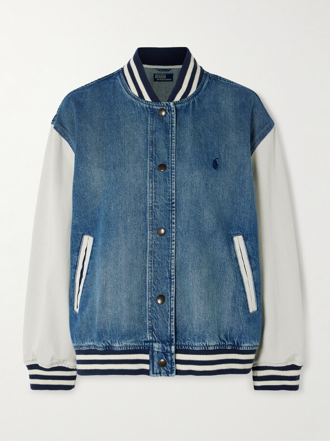Polo Ralph Lauren Poplin-paneled Denim Bomber Jacket - Blue