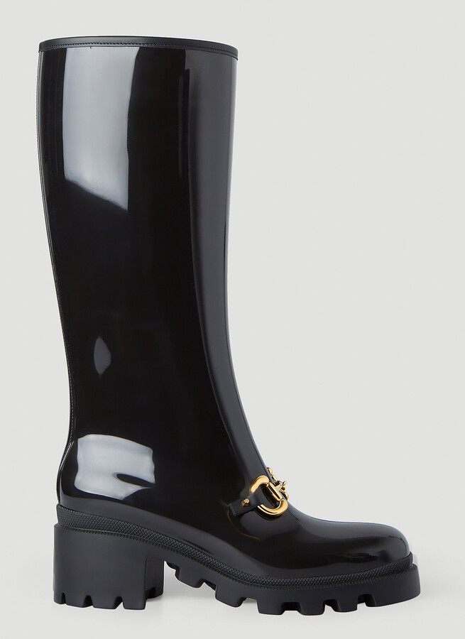 Gucci Knee High Horsebit Rain Boots in Black - ShopStyle