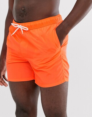 ASOS DESIGN tall swim shorts in neon orange