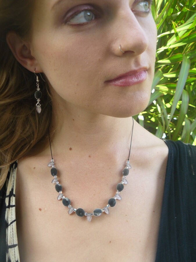 Etsy Mgambo Seed Necklace & Earring Set. With Gorgeous Lavender Czech Glass \