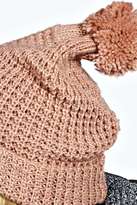 Thumbnail for your product : boohoo Leah Waffle Knit Pom Beanie Hat