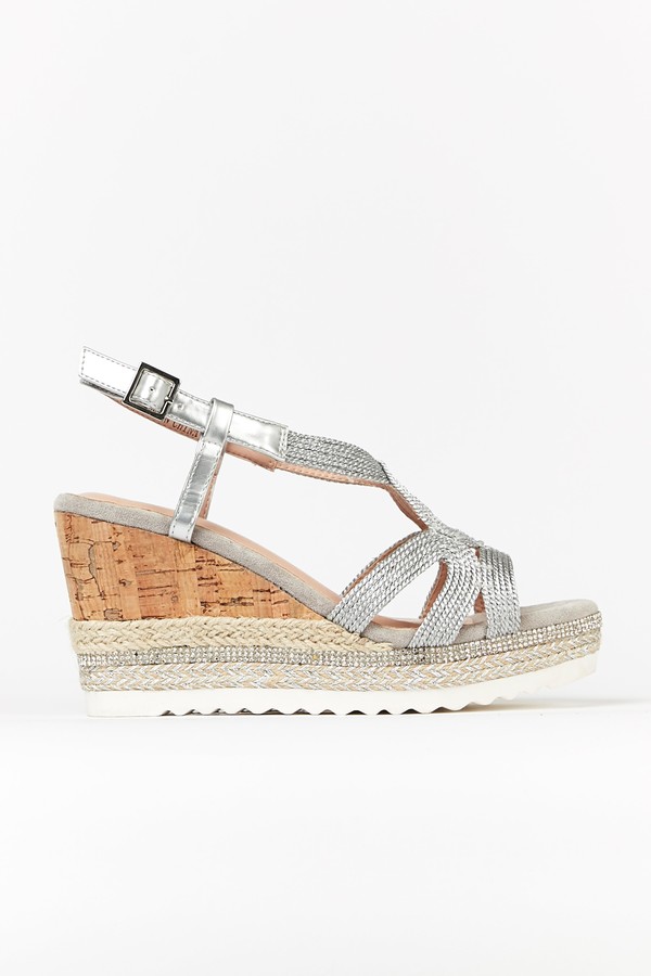 silver diamante wedge sandals