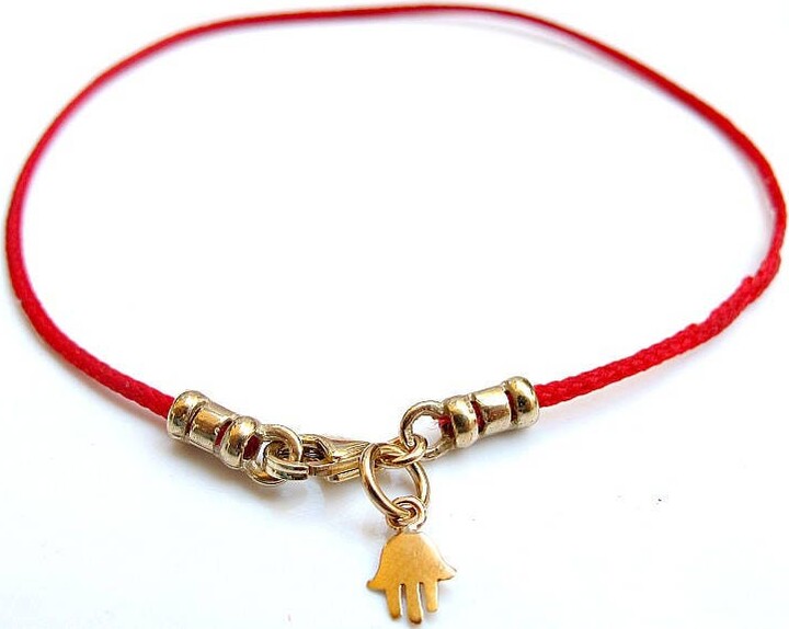 Etsy Kabbalah Red String Hamsa Hand Bracelet 14 K Yellow Gold Luck Evil Eye