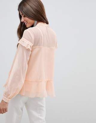 ASOS Design DESIGN Ruffle long sleeve Blouse With Pussybow