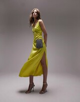 Thumbnail for your product : Topshop cami satin and lace midi dress in lime