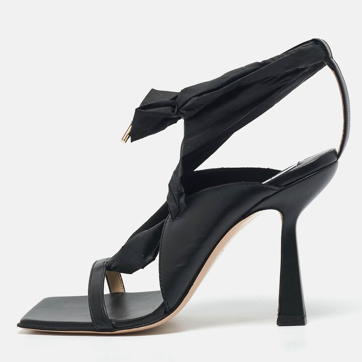 Sebastian Black Leather And Nylon Ankle Tie Sandals