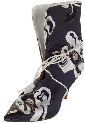 Malone Souliers x Adam Lippes Floral Print Lace-Up Boots Blue
