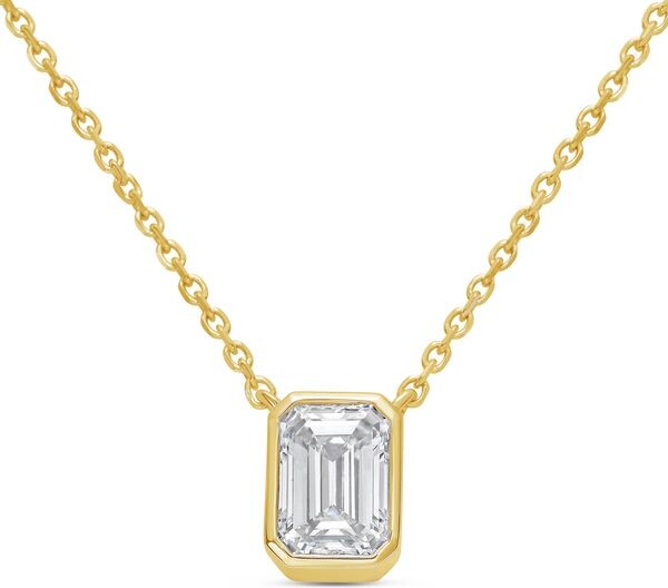 Diana M 14kt Yellow Gold Lab Grown East West Radiant Cut Bezel Pendant Weighing 6.00 Ct