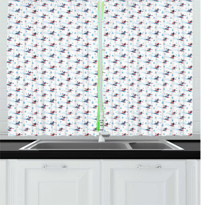Ski Pattern Snowboarder Men and Women Funny Cartoonish Style Winter Sports Art Kitchen Curtain