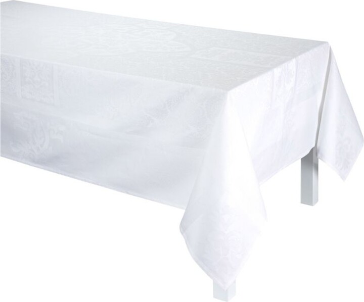 60 by 60-Inch Mahogany T424T6 Gardenia Jacquard Rectangle Tablecloth White