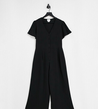 ASOS Petite DESIGN petite bubble crepe short sleeve tea culotte jumpsuit in  black - ShopStyle