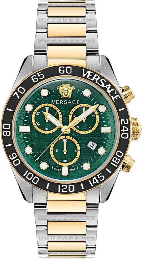 Men's Greca Dome Chrono Two-Tone Stainless Steel Watch - Two Tone Green