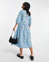 Thumbnail for your product : ASOS Petite DESIGN Petite midi smock dress with wrap top in blue and black spot
