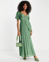 Thumbnail for your product : ASOS DESIGN pleated twist back cap sleeve maxi dress in sage