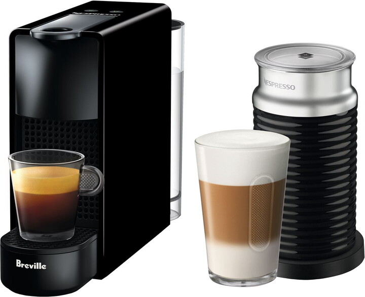 Breville New Nespresso Essenza Mini Single-Serve Machine Aeroccino Milk Frothier, Black