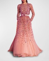 Thumbnail for your product : GEORGES HOBEIKA Plunging Degrade Beaded Tulle Gown