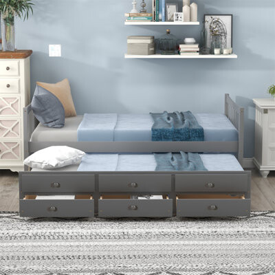 Everly Quinn Twin Size Daybed With Trundle And Drawers, Perfect For Guest Rooms And Extra Storage