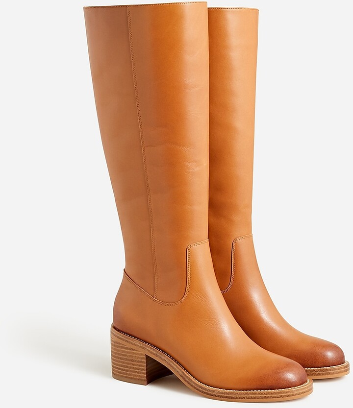 stacked heel knee high boots