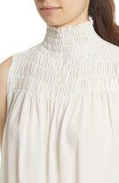 Thumbnail for your product : Frame Smocked Sleeveless Silk Blouse