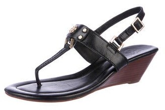 Tory Burch Leather T-Strap Sandals Black