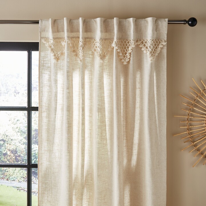 Dunelm Macrame Border Voile Panel Natural ShopStyle Curtains
