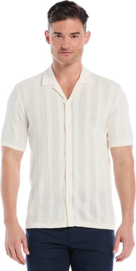 Cubavera Men's Short Sleeve Camp Collar Sweater Button-Front Shirt