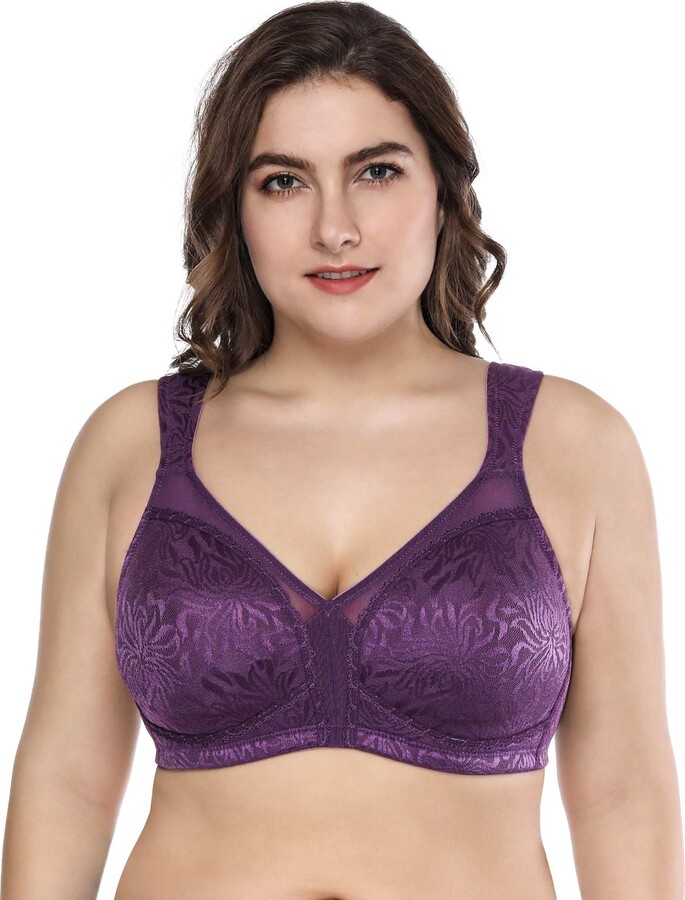 Deyllo Women's Plus Size Minimizer Bra Full Cup Wireless Bra No Padded  Comfort Bra for Big Breasts(Purple - ShopStyle