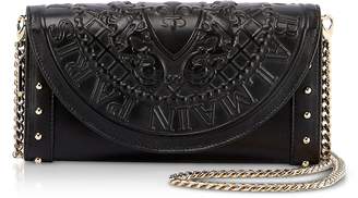 Balmain Black Smooth Leather Continental Chain Shoulder Bag w/Embossed Blazon