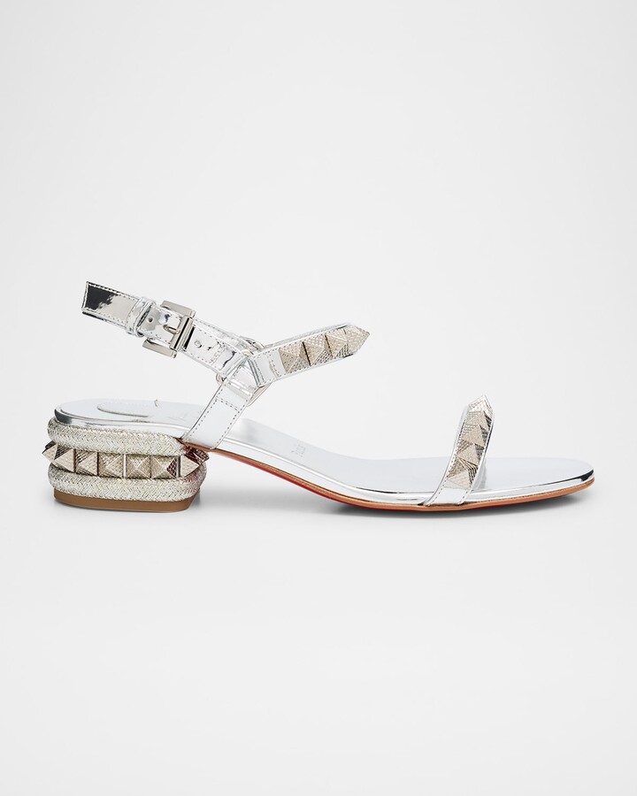 Christian Louboutin Pyrasand Metallic Spike Red Sole Sandals