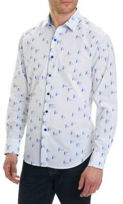 Robert Graham Men's Reid Regular-Fit Modern Geo Button-Down Shirt - White - Size XL