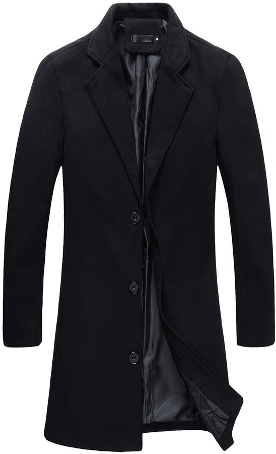 XWSD Men's Trench Coat Long Mens Coats Single Breasted Winter Coat Wool