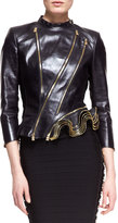Thumbnail for your product : Herve Leger Leather Double-Zip Metal-Trim Jacket
