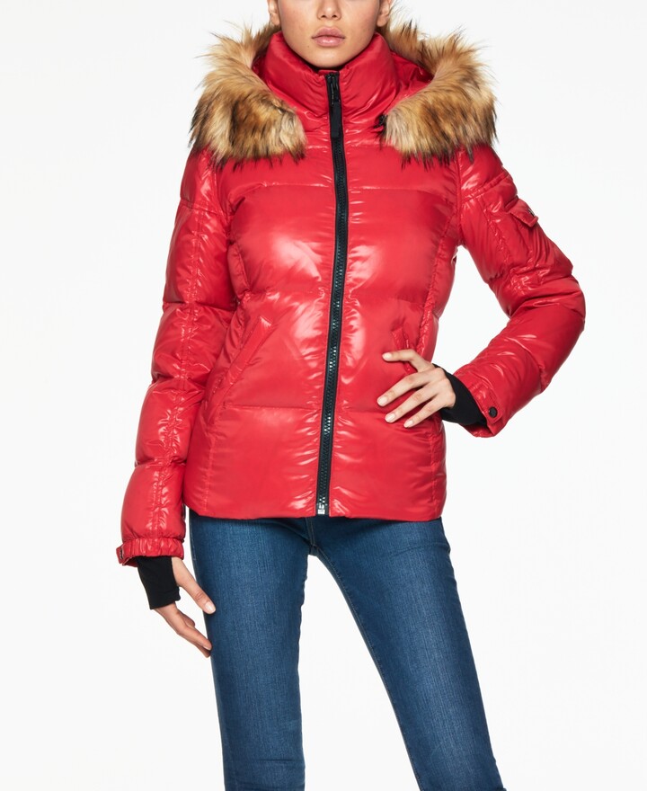 YUNY Womens Hooded Faux Fur Puffer Coat Leisure Padded Outwear Red XL 