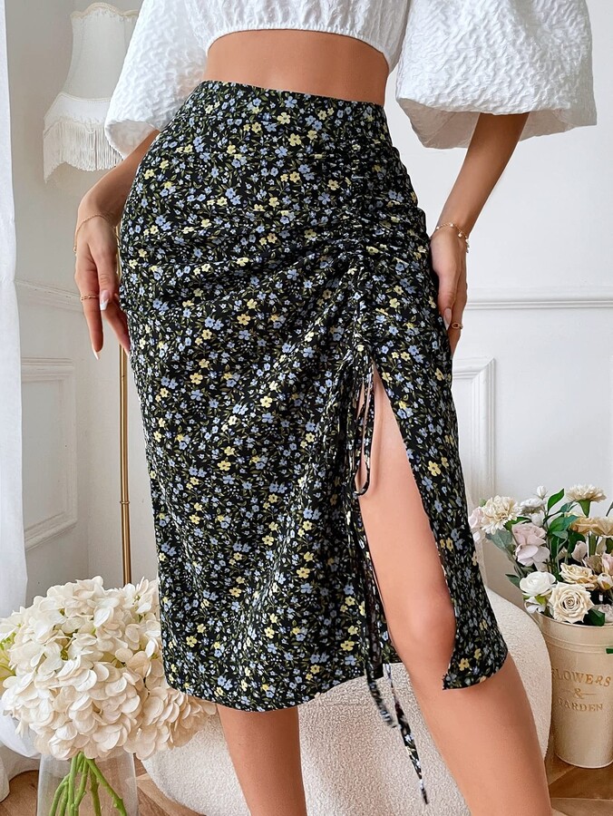 SIGNAM 2023 Summer Spring Women's Casual Skirts Floral Print Drawstring